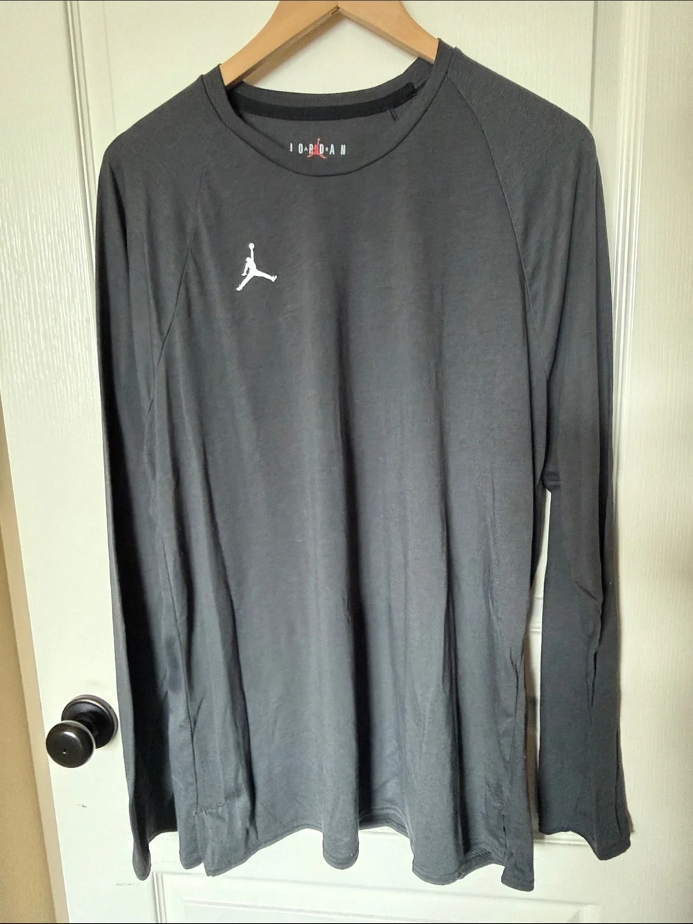 Jordan Gray Long-Sleeve Performance Tee with White Jumpman